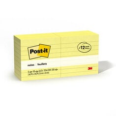 Post-it Notes, 3 in. x 3 in., Canary Yellow, Lined, 12 Pads/Pack