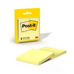 Post-it Notes, 3 in. x 3 in., Canary Yellow, Lined, 2 Pads/Pack