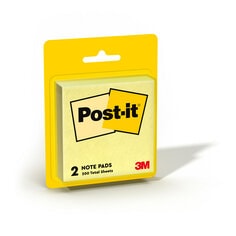 Post-it Notes, 3 in. x 3 in., Canary Yellow, Lined, 2 Pads/Pack