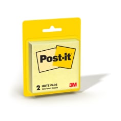 Post-it Notes, 3 in. x 3 in., Canary Yellow, Lined, 2 Pads/Pack