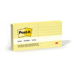 Post-it Notes, 3 in. x 3 in., Canary Yellow, Lined, 6 Pads/Pack