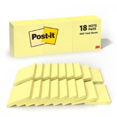 Post-it Notes, 3 in. x 3 in., Canary Yellow, 14 Pads/Pack with 4 Free Pads