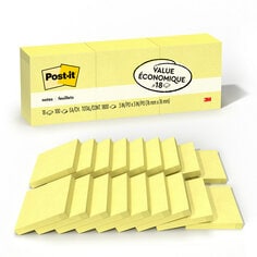 Post-it Notes, 3 in. x 3 in., Canary Yellow, 14 Pads/Pack with 4 Free Pads