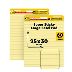 Post-it Super Sticky Easel Pad, Canary Yellow, Lined, 25 inch x 30 inch, 2 Pack with 30 sheets per pad