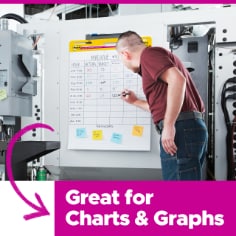 Post-it Easel Pads with graph paper are great for charts and graphs.  Image of a person using the easel pad in a workplace.