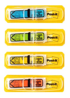 Post-it® Message Flags, ″Sign and Date″, Assorted Colors, .47 in