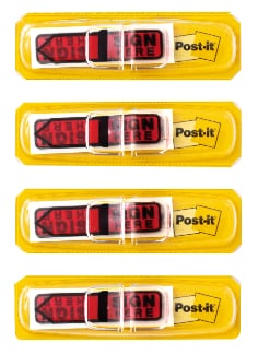Post-it Message Flags, Sign Here, Red, 0.47 in. Wide, 20 per Dispenser, 4 Dispensers per Pack