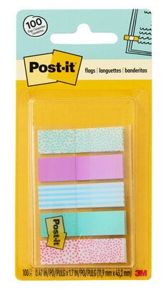 Post-it Printed Flags, gradient pattern collection, 0.47 in. x 1.7 in. 100 flags per on the go dispenser.