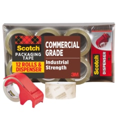 Scotch Commercial Grade Tape, image of twelve rolls of tape and on tape dispenser