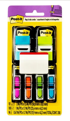 Post-it Flags and Arrow Flags Value Pack, Brights, 1 in. and 1.7 in. Wide, 196 per Dispenser plus FREE Post-it Tabs