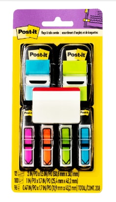 Post-it Flags and Arrow Flags Value Pack, Brights, 1 in. and 1.7 in. Wide, 196 per Dispenser plus FREE Post-it Tabs