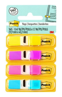 Post-it Flags, Assorted Bright Colors, .47 in. Wide, 35 per Dispenser, 4 Dispensers per Pack