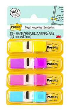 Post-it Flags, Assorted Bright Colors, .47 in. Wide, 35 per Dispenser, 4 Dispensers per Pack