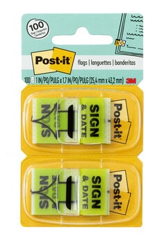 Post-it® FLAGS SIGN&DATE, 680-SD2, 1X1.7IN 2PK 6PK/INR 24PK/CS