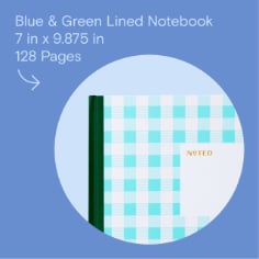 Noted by Post-it Blue & White Checked Pattern and Lined Notebook, 7 in x 9.875 in, 128 Pages.