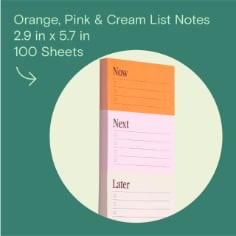 Noted by Post-it Orange, Pink & Cream List Notes, 2.9 x 5.7 in, 100 sheets