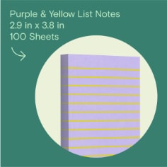 Noted by Post-it Purple & Yellow List Notes, 2.9 in x 3.8 in, 100 Sheets.