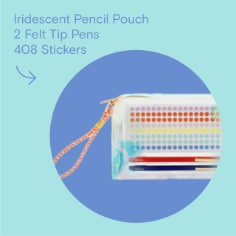 Noted by Post-it  Iridescent Pencil Pouch, 2 felt tip pens, 408 stickers.