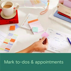 Mark to-dos & appointments, image of a variety of Noted by Post-it note pads and post-it notes.