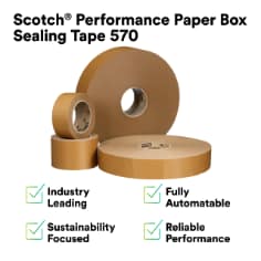 Scotch® Performance Paper Box Sealing Tape 570. Industry Leading. Fully Automatable. Sustainability Focused. Reliable performance.