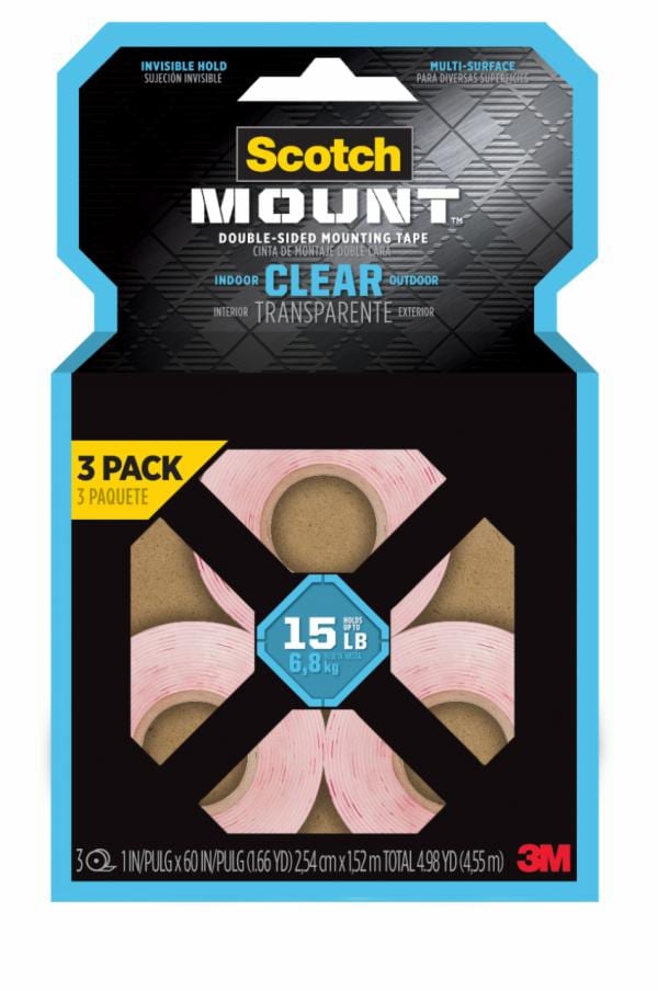 Scotch-Mount Clear Double-Sided Mounting Tape 410H-3PK-DC
