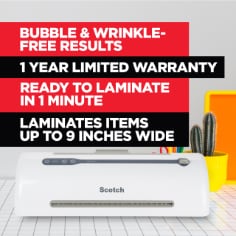 Scotch™ Rapid Themal Laminator, 1 Thermal Laminator, 50 Laminating Pouches, 8.9 IN x 11.4 IN