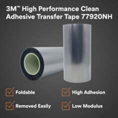 3M™ High Performance Clean Adhesive Transfer Tape 77920NH. Foldable. High Adhesion. Removed Easily. Low Modulus.