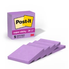 Post-it® Super Sticky Notes 654-5SSCG, 3 in x 3 in (76 mm x 76 mm), Iris 