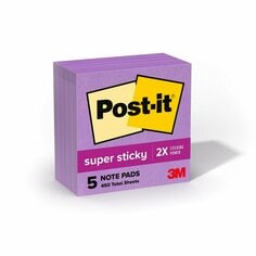 Post-it® Super Sticky Notes 654-5SSCG, 3 in x 3 in (76 mm x 76 mm), Iris 