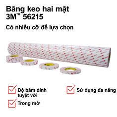 Băng keo hai mặt 3M™ 56215 Có nhiều cỡ để lựa chọn Sử dụng đa năng Độ bám dính tuyệt vời Trong mờ