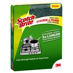 Scotch-Brite™ Heavy Duty Scourer Sponge S96 +Y, 75 mm x 115 mm, 2/Pack, 6 Packs/Case