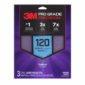 3M™ Pro Grade Precision Faster Sanding Sheets w/ NO-SLIP GRIP Backing SHR120-PGP-3T, 9 in x 11 in, 120 Gr, 3 Sht/Pkimage