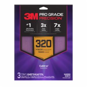 3M™ Pro Grade Precision Faster Sanding Sheets w/ NO-SLIP GRIP Backing SHR320-PGP-3T, 9 in x 11 in, 320 Gr, 3 Sht/Pkimage