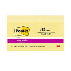 Post-it® Super Sticky Notes BN 654-12, Canary Yellow, EN, 76 mm x 76 mm, 90 Sheets