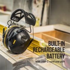 Bplus image featuring image of worktunes Connect hearing protection and battery benefit