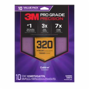 3M™ Pro Grade Precision Faster Sanding Sheets w/ NO-SLIP GRIP Backing SHR320-PGP-10T, 9 in x 11 in, 320 Gr, 10 Sht/Pkimage
