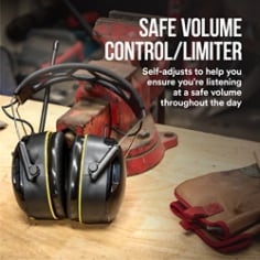 Bplus image featuring image of worktunes connect AM/FM hearing protection and safe volume. Commerce Asset