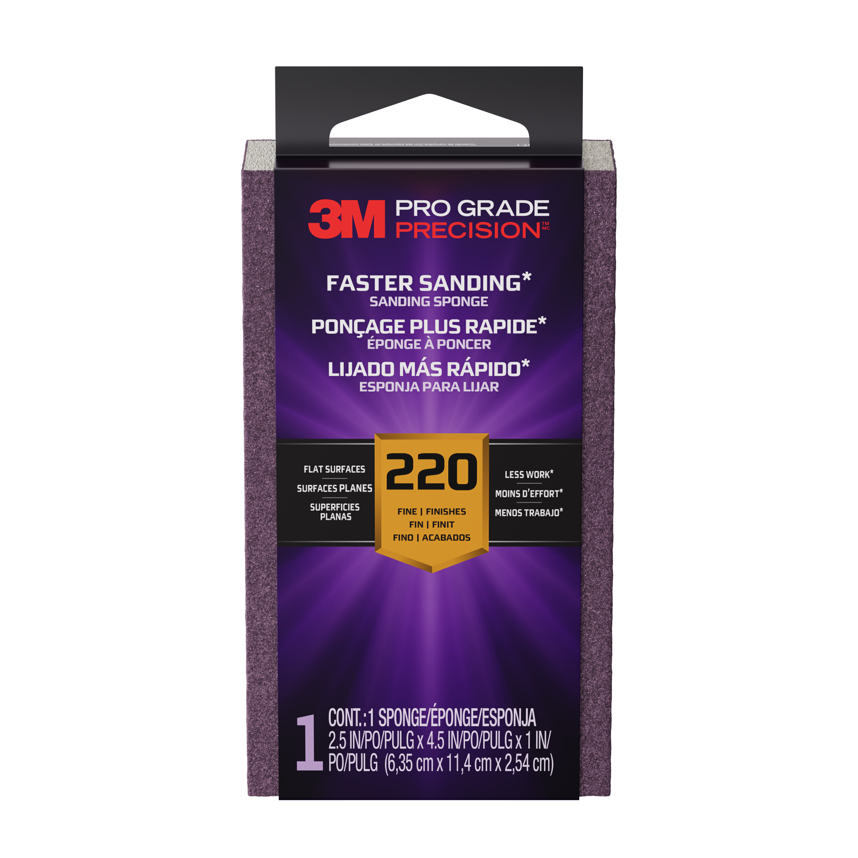 3M™ Pro Grade Precision™ Faster Sanding Sanding Block Sponge FSB220-PGP-1T, 2.5in x 4.5in x 1in, 220 grit, 12/case