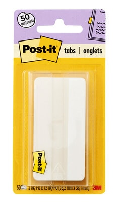 Post-it® Tabs, 3 in., Solid, White, 25 Tabs/On-the-Go Dispenser, 1 Dispensers/Pack