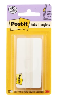 Post-it® Tabs, 3 in., Solid, White, 25 Tabs/On-the-Go Dispenser, 1 Dispensers/Pack