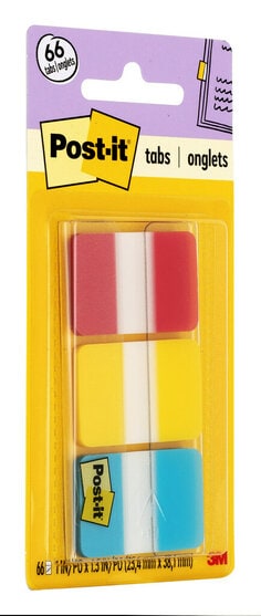 Post-it® Durable Tabs 686-RYB, 1 in. x 1.5 in. Red, Canary Yellow, Blue