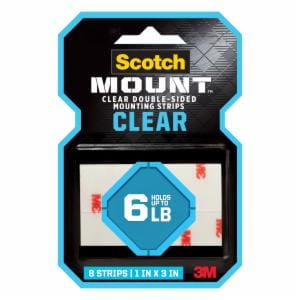 Scotch-Mount Clear Double-Sided Mounting Strips 410H-ST, 1 in x 3 in (2.54 cm x 7.62 cm), 8 Strips image Scotch-Mount Clear Double-Sided Mounting Strips 410H-ST, 1 in x 3 in (2.54 cm x 7.62 cm), 8 Stripsimage