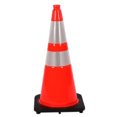 3M Flexible Prismatic Retroreflective Sheeting 3340i on traffic cone with two bands, daytime