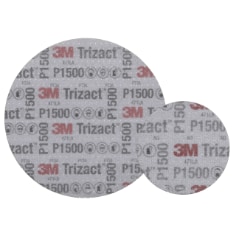 A small and large 3M Trizact Hookit Clear Coat Sanding Abrasive Disc shown together