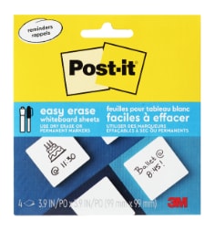 Post-it® Easy Erase Whiteboard Sheets EE-N-4PK, 3.9 in x 3.9 in (99 mm x 99 mm), 4/Pack