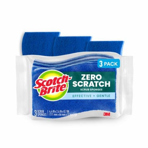 Scotch-Brite Zero Scratch Scrub Sponge, 3 Pack, Out of Pack