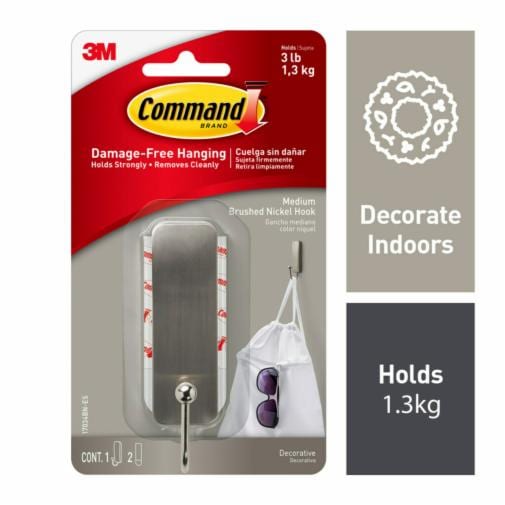 Command Medium Brushed Nickel Hook Weight Capacity in KG