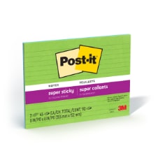 Post-it Super Sticky Notes, Lined, 8 inches by 6 inches, one green and one blue, 45 sheets per pad, 2 pads per pack