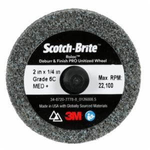 Scotch-Brite Roloc Deburr & Finish PRO Unitized Wheel, DP-UR, 6C Medium+, TR, 2 in x 1/4 in, 15/Carton, 60 ea/Caseimage