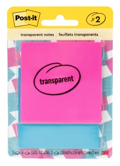 Post-it® Transparent Notes 600-2COL, Pink, Blue, 2 7/8 x 2 7/8 in, 24 Pack/Case